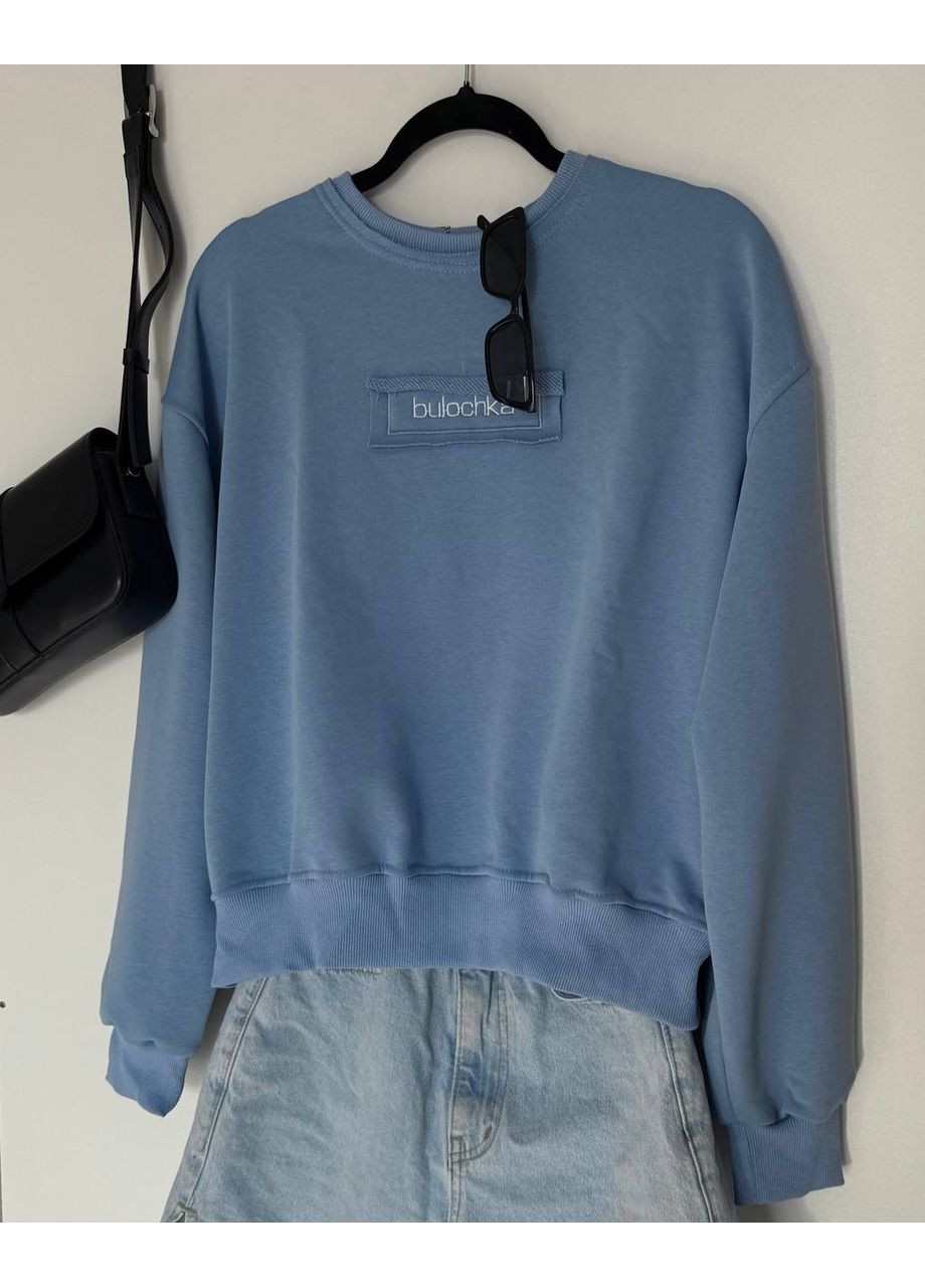 Блакитний світшот жіночий замір в описі Vione однотонний без декору (368708795)