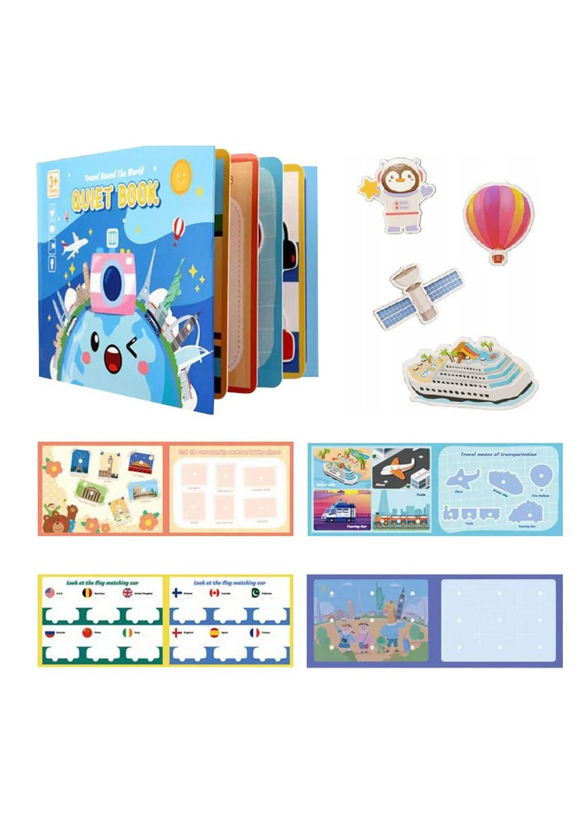 Розвиваюча книга Монтессорі на липучці Quiet Book Навколо світу No Brand (303425545)