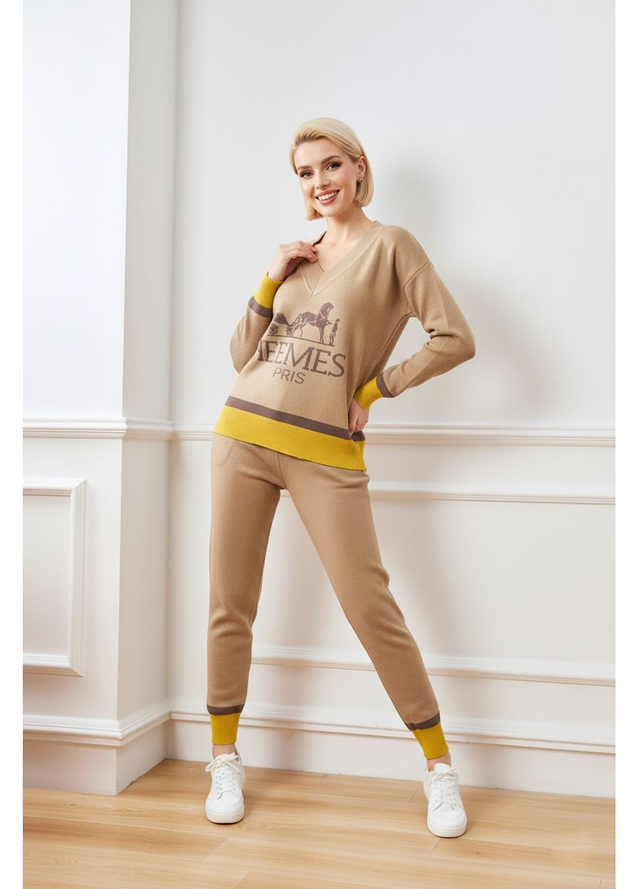 Жіночий трикотажний брючний костюм Бежевий Number Nine (363261714)