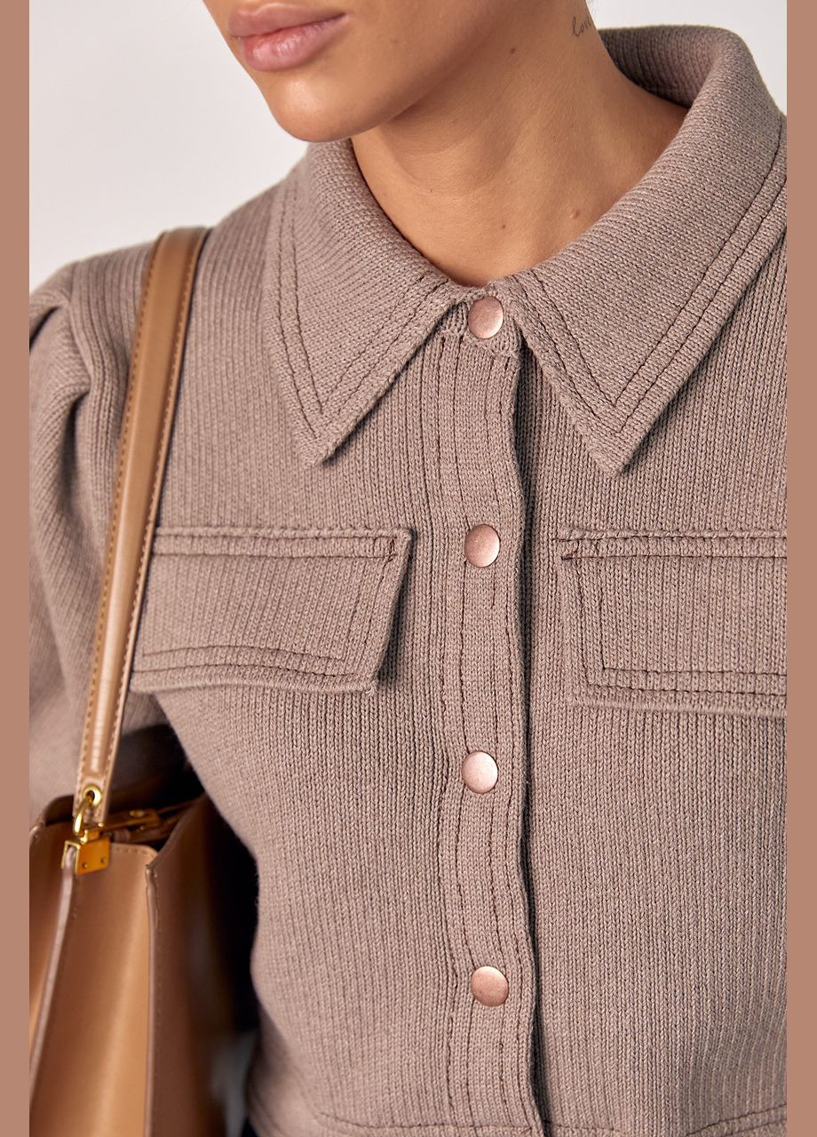 Короткий в'язаний жакет на кнопках з рукавами ліхтариками Lurex (302652008)