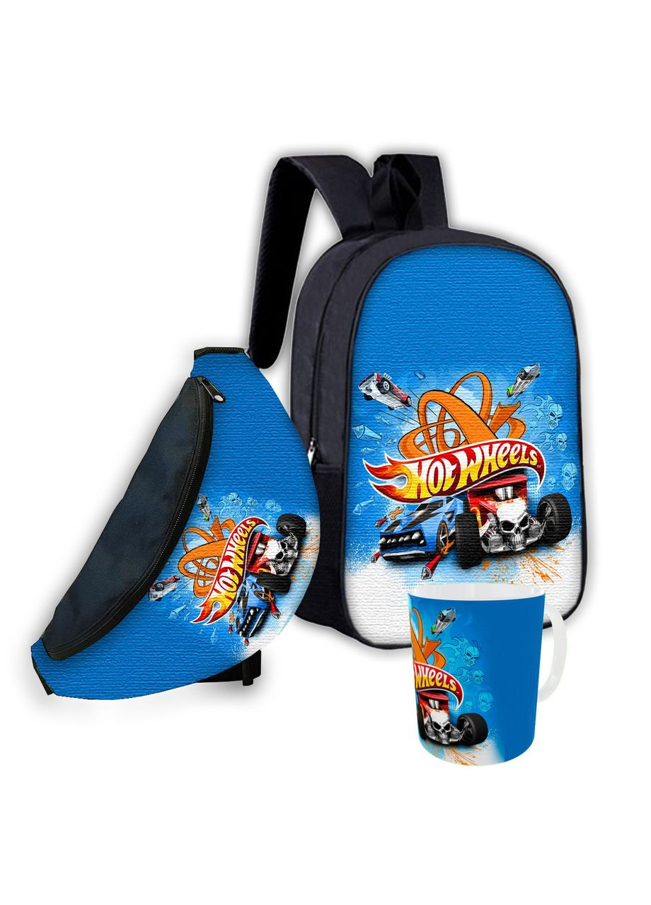 Набір дитячий Хот Вілс «Hot Wheels» рюкзак 36х27см сумка-бананка, кружка з принтом для хлопчика (1848) No Brand (326960453)