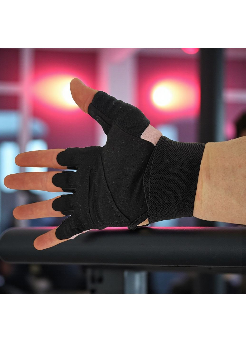 Рукавички без пальців для фітнесу велоспорту спортзалу важкої атлетики з фіксатором зап'ястя Рожеві 66_10_M_1C No Brand (369164831)