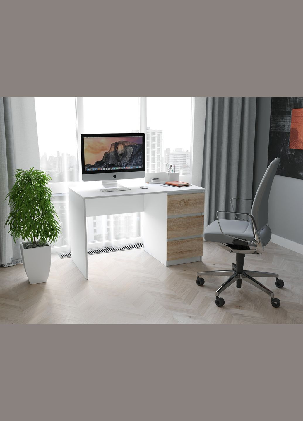 Комп'ютерний стіл T-224 Ш1200 мм/В755 мм/Г600 мм Білий-Дуб сонома MORELI (312232251)