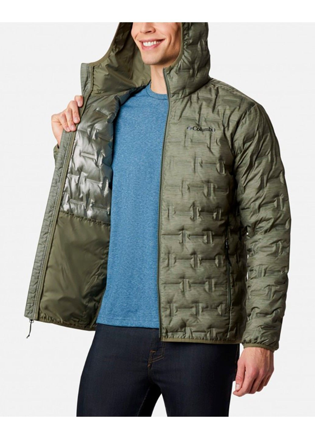Темно-зелена демісезонна куртка пухова чоловіча delta ridge down hooded jacke Columbia