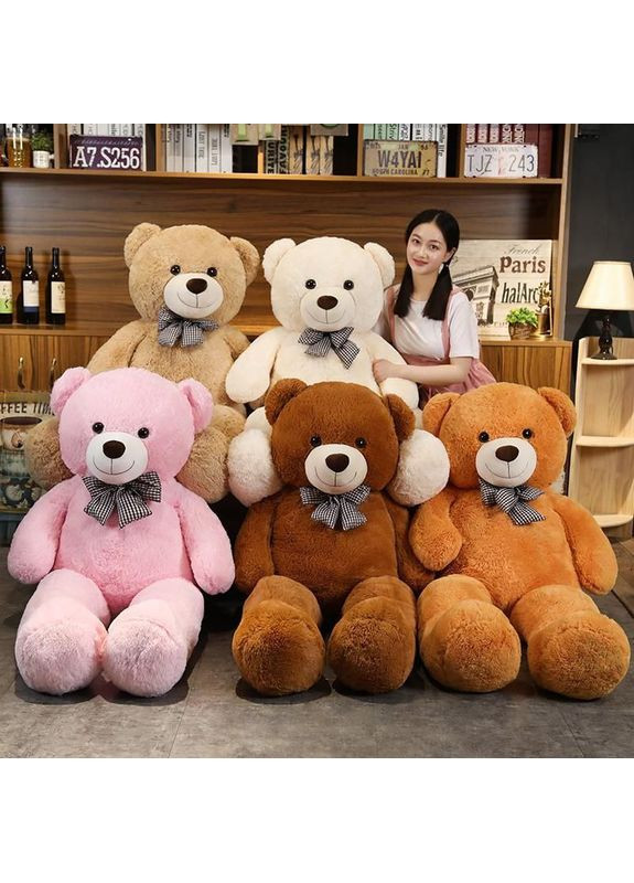 М'який плюшевий ведмедик із бантиком 120 см бежевий Fun Cat (361679171)