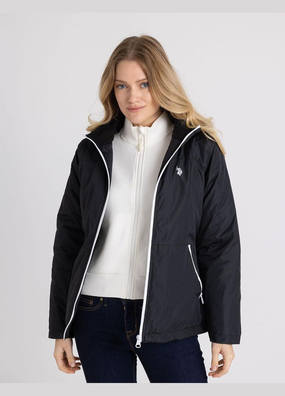 Черная демисезонная ветровка с капюшоном женская U.S. Polo Assn.