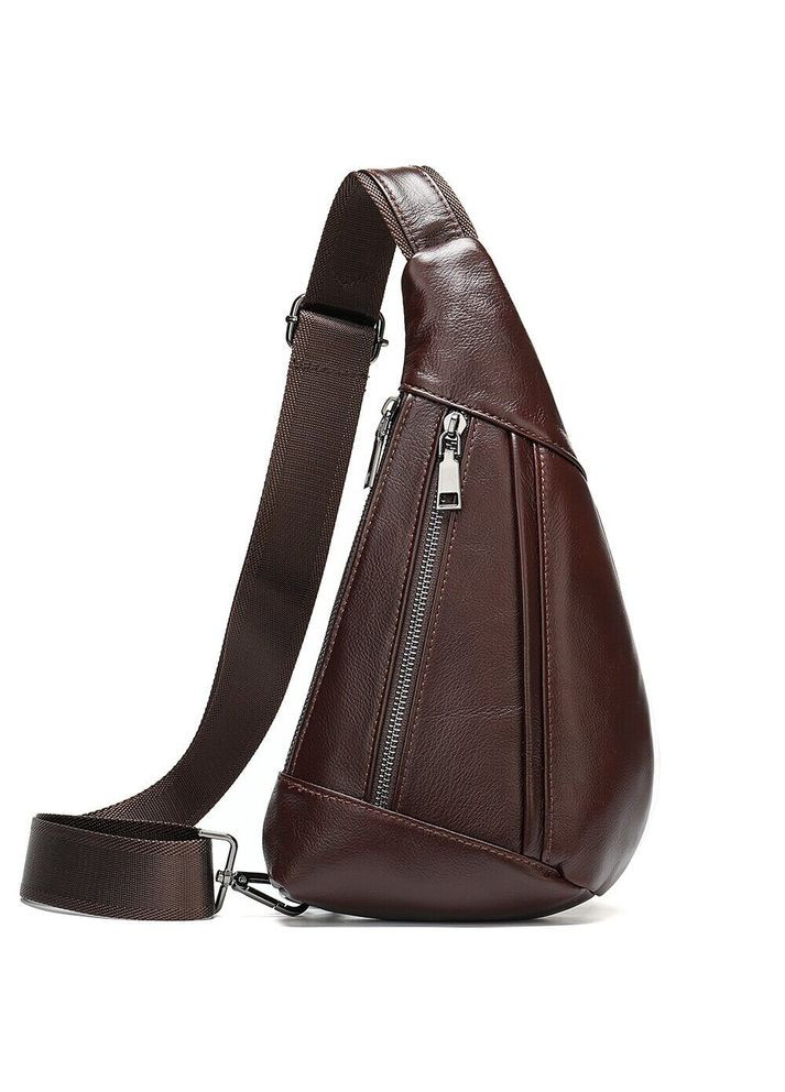 Мужская сумка-слинг из натуральной кожи с регулируемым ремешком коричневая (sku_14737) No Brand (328922739)