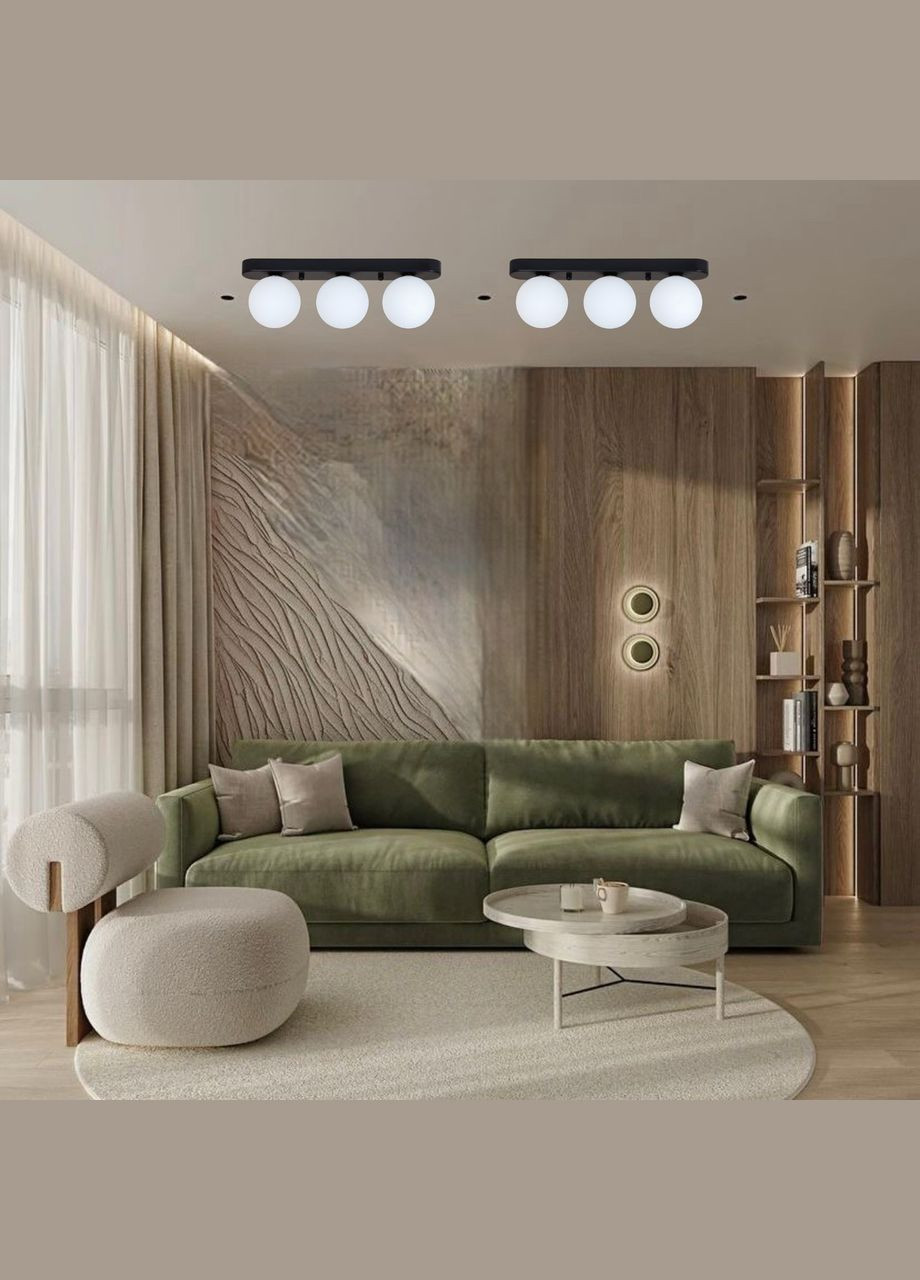 Тройной светильник с 3 шаровидными плафонами "Glass Trio Light"((61-X100F-3 BK+CLWH (380)) No Brand (370069971)