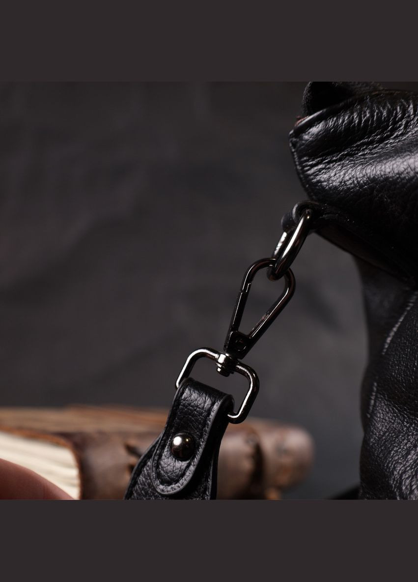 Повсякденна шкіряна жіноча сумка з двома знімними ременями чорна 22379 Vintage (329195441)