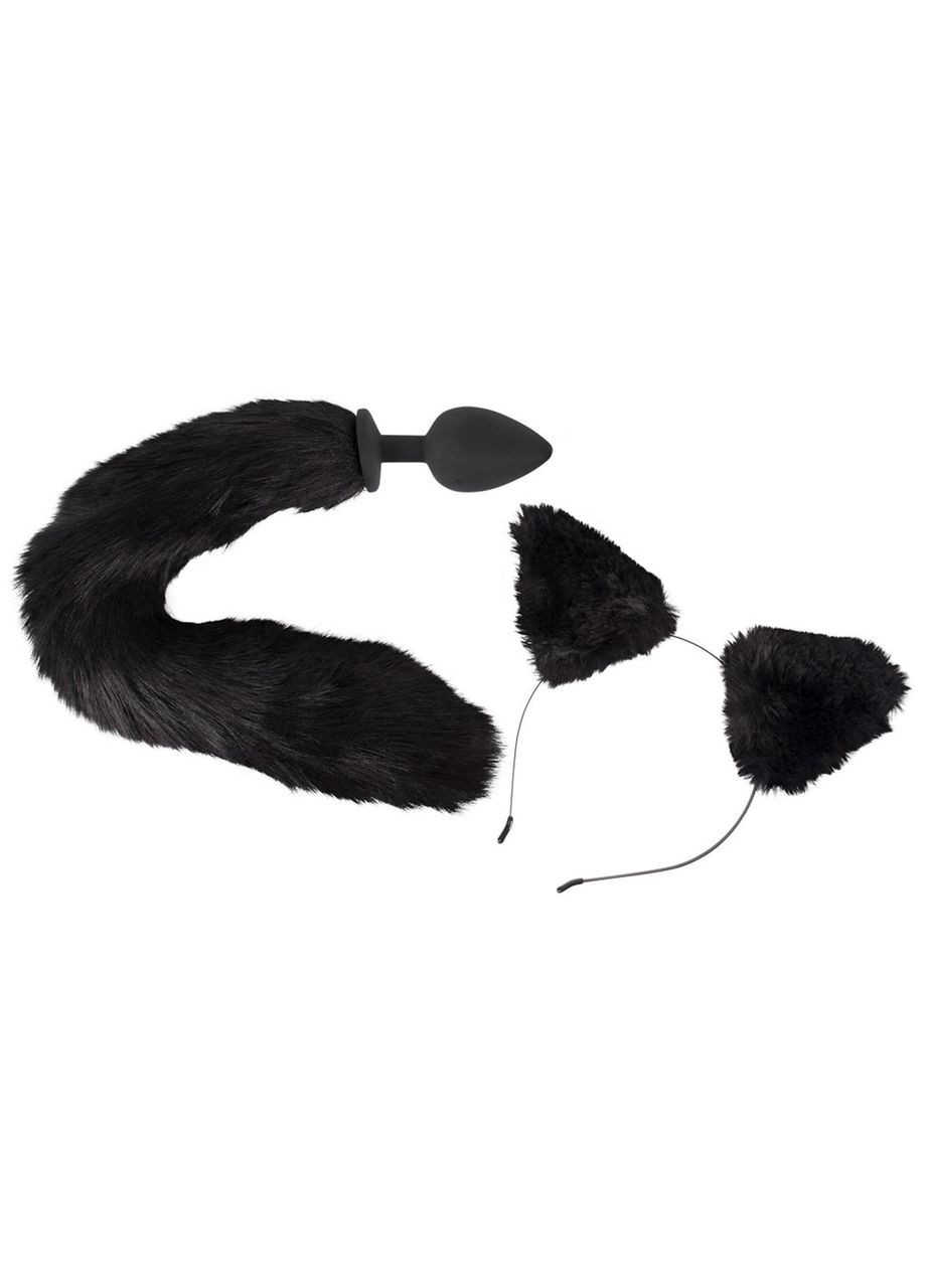 Комплект для сексу Чорна Кішечка Анальна пробка з хвостиком і вушка Bad Kitty (317747216)