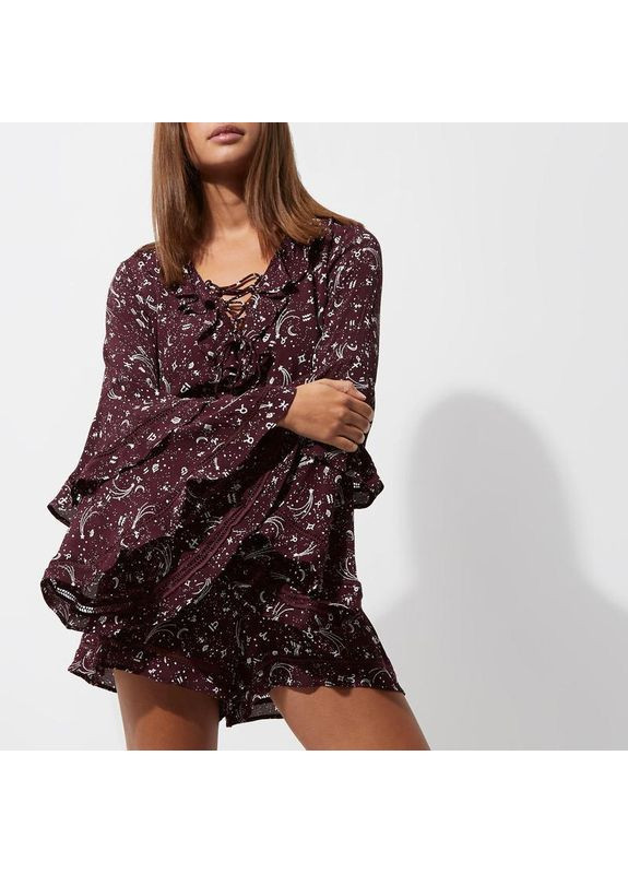 Ромпер River Island комбінезон-шорти абстрактний бордовий віскоза