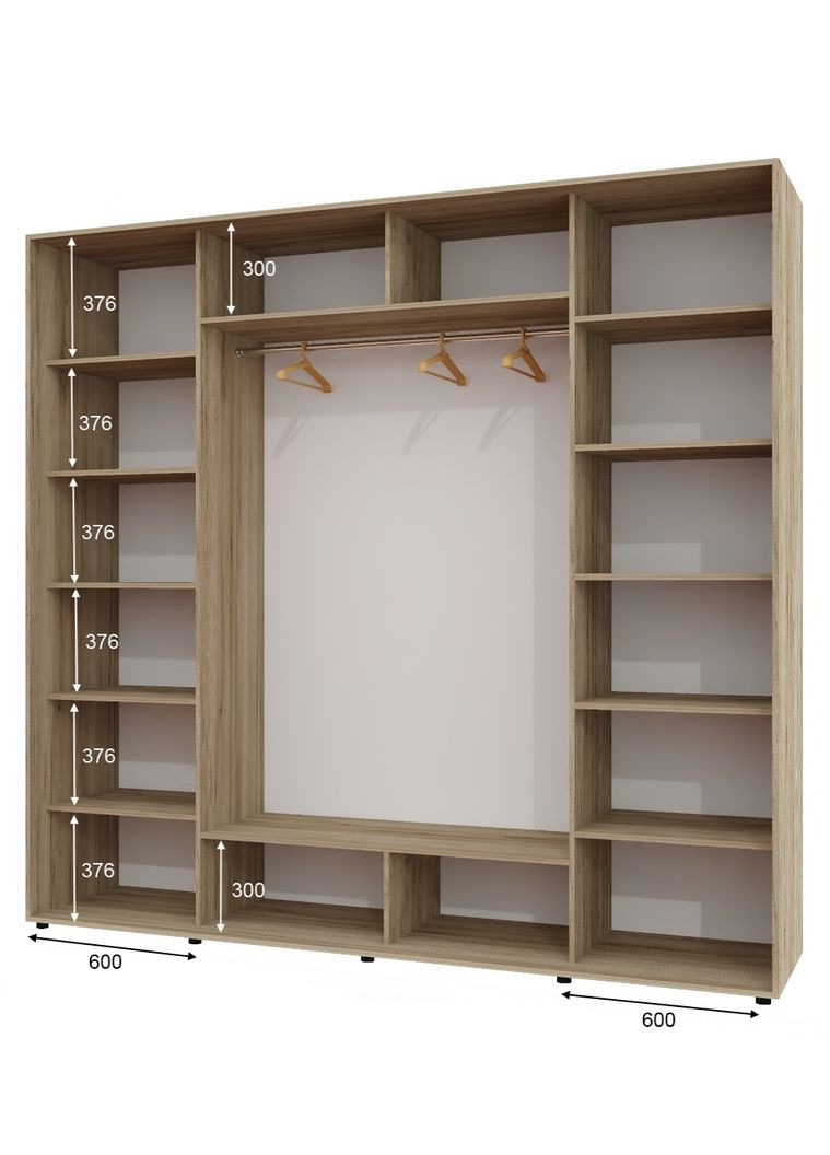 Шкаф-купе трехдверный 240*60*250 Дуб крафт серый 2 Зеркала с пескоструйным рисунком/Зеркало ШК-05 Алекса (360478691)