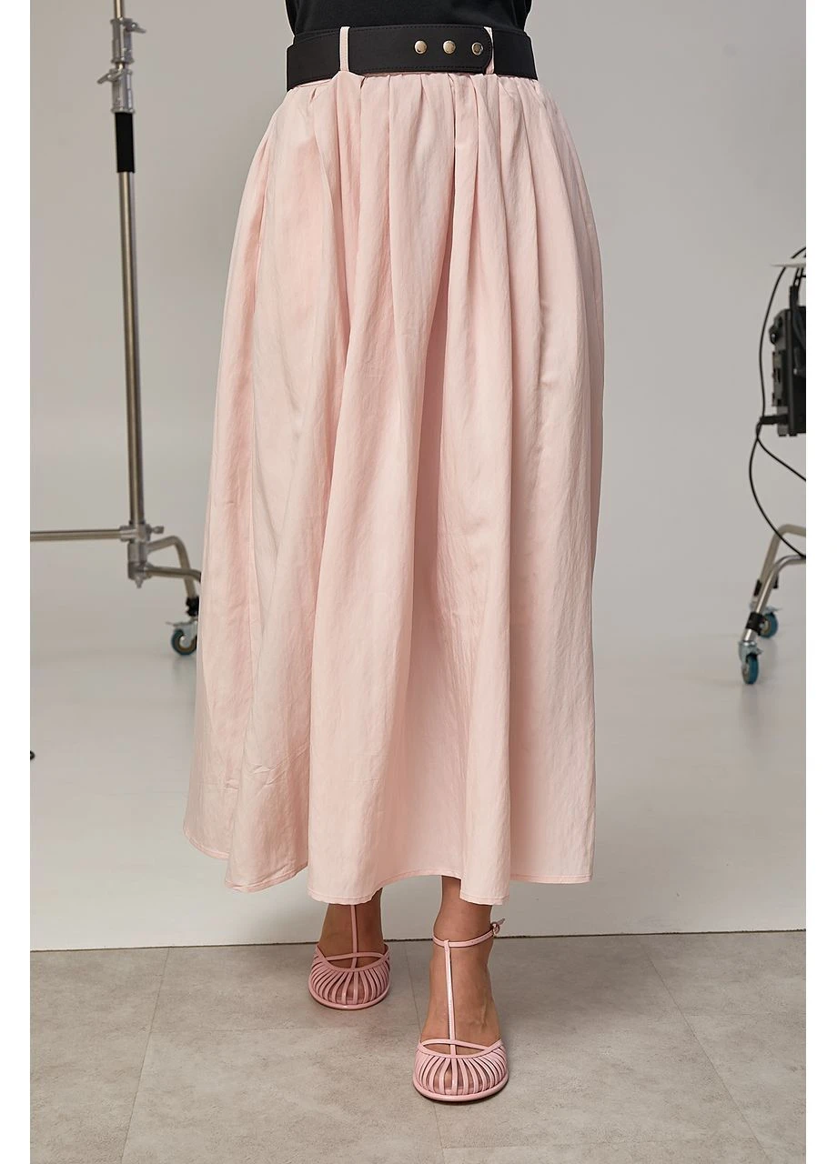 Однотонна спідниця міді з поясом - молочний колір Lurex (388092907)