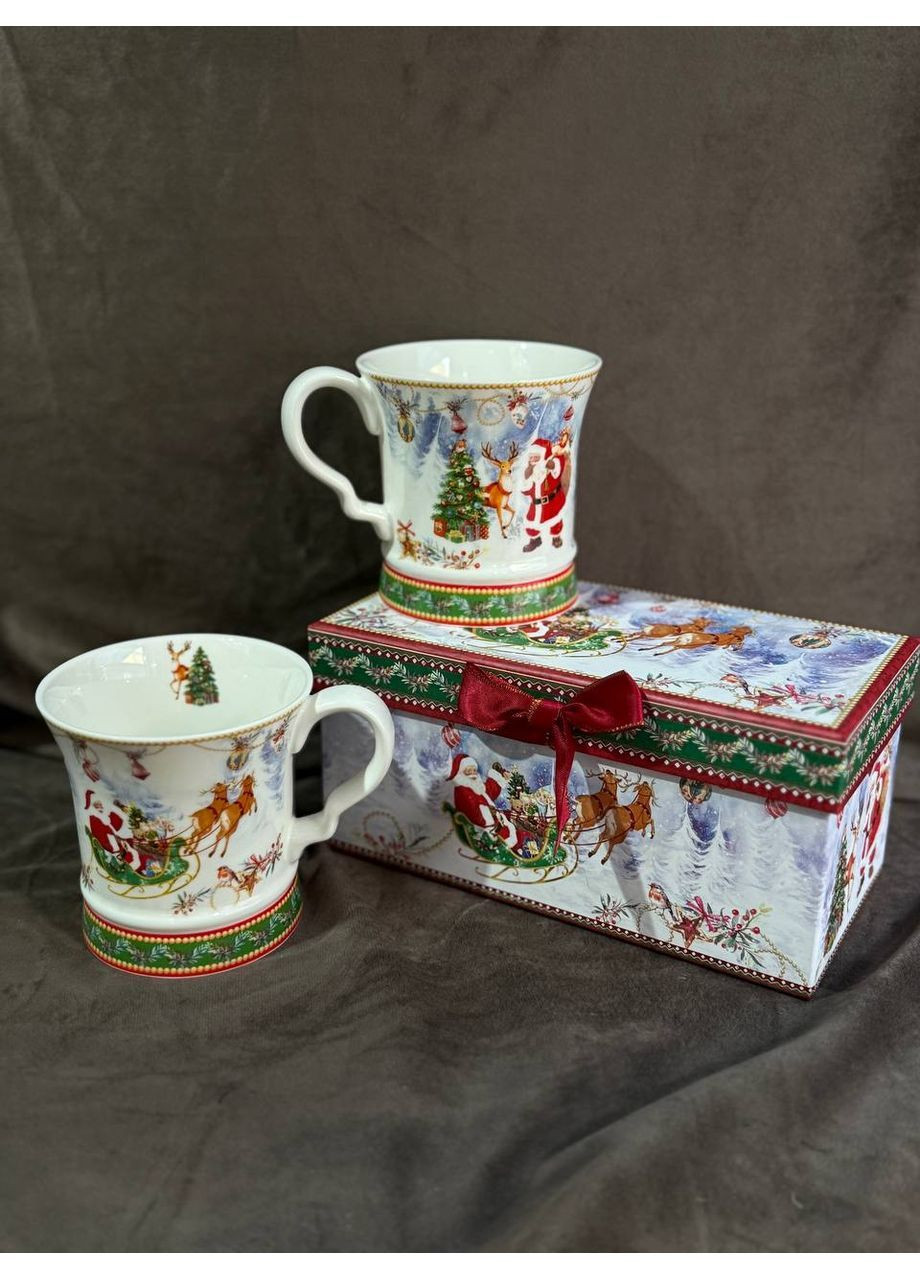 Набір чашок новорічних Santa керамічні в подарунковій коробці 2 шт 280 мл R36272 Home (363319936)