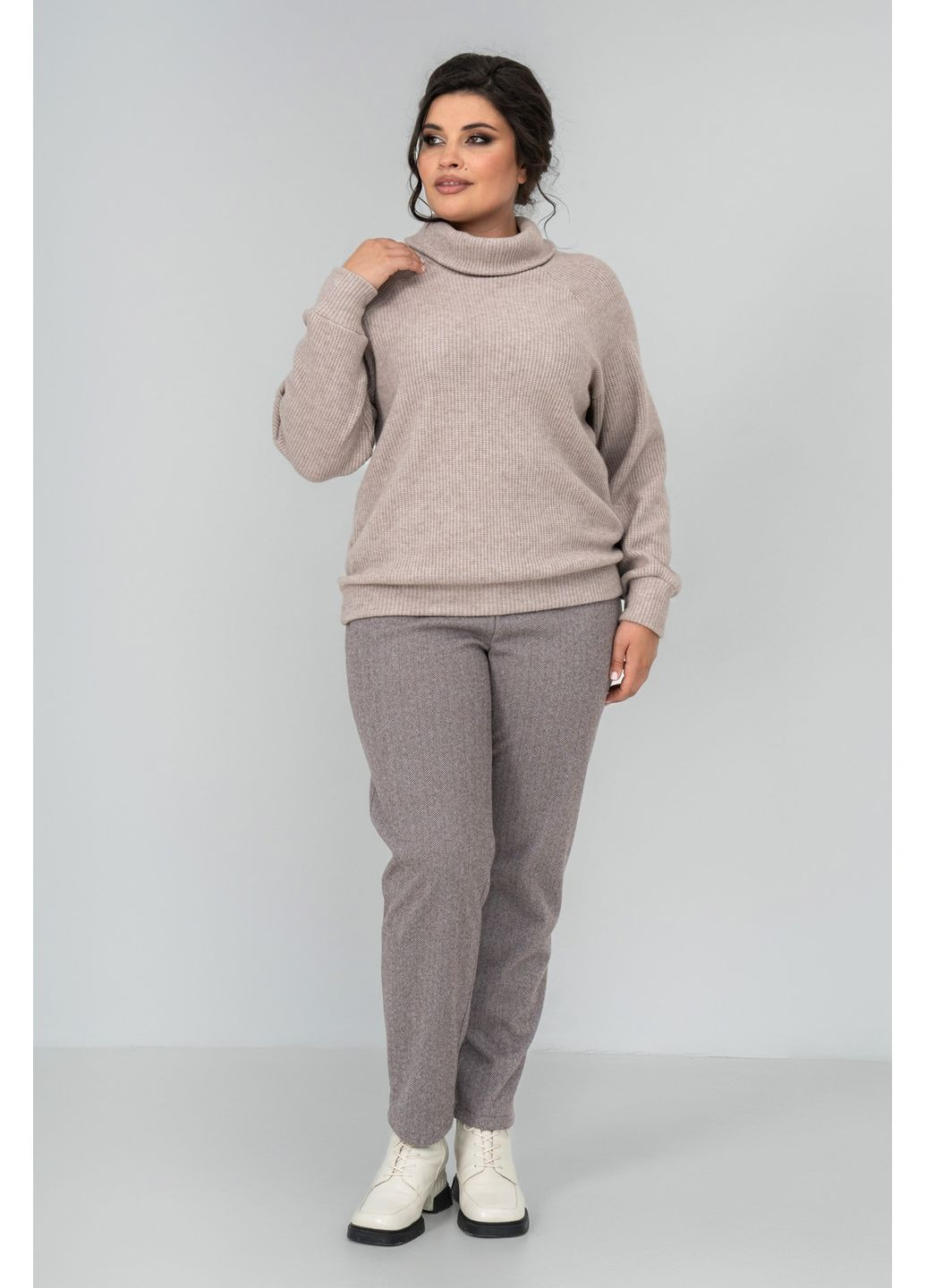 Світло-коричневий демісезонний светр вільного силуету з ангори та трикотажу косичка all posa (ap102144p) A'll Posa