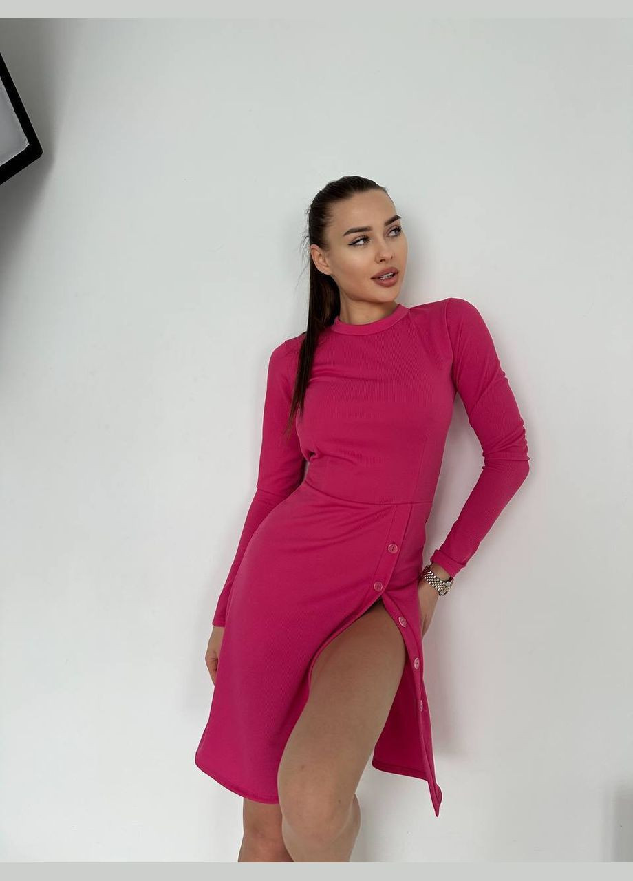 Малиновое нежное малиновое платье с длинным рукавом и разрезом от бедра, красивое платье из рубчика (хорошо тянется) No Brand однотонное