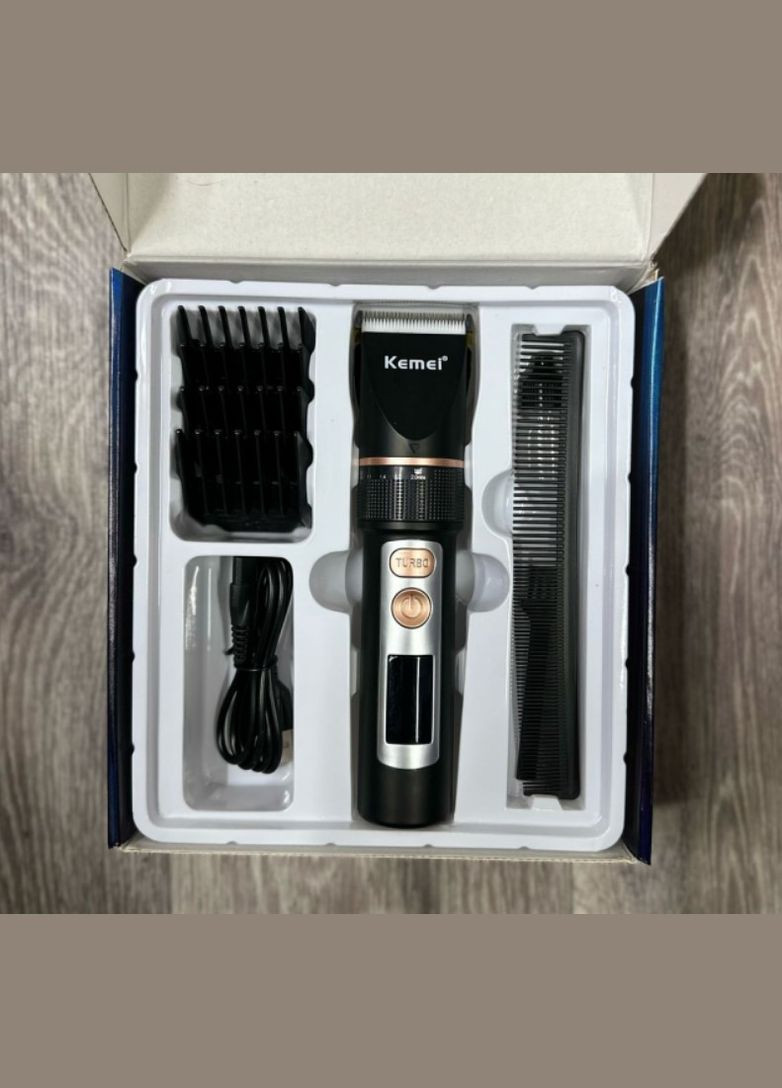 Акумуляторна машинка для стрижки з РК-дисплеєм тример 3 насадки (2390000002) Kemei LFJ-KM-5073 (340114292)