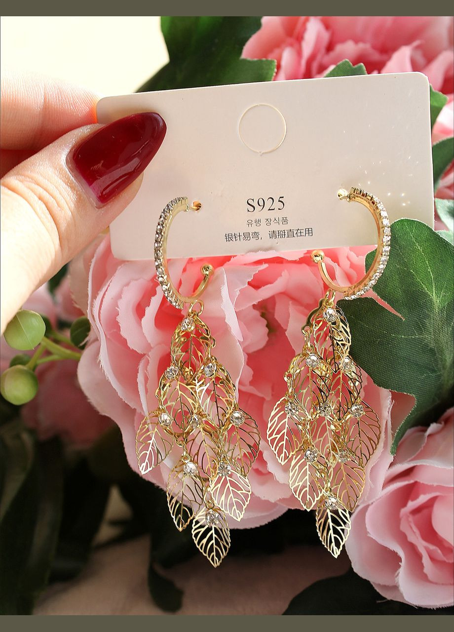 Сережки "Листочки з камінчиками" No Brand (307929226)