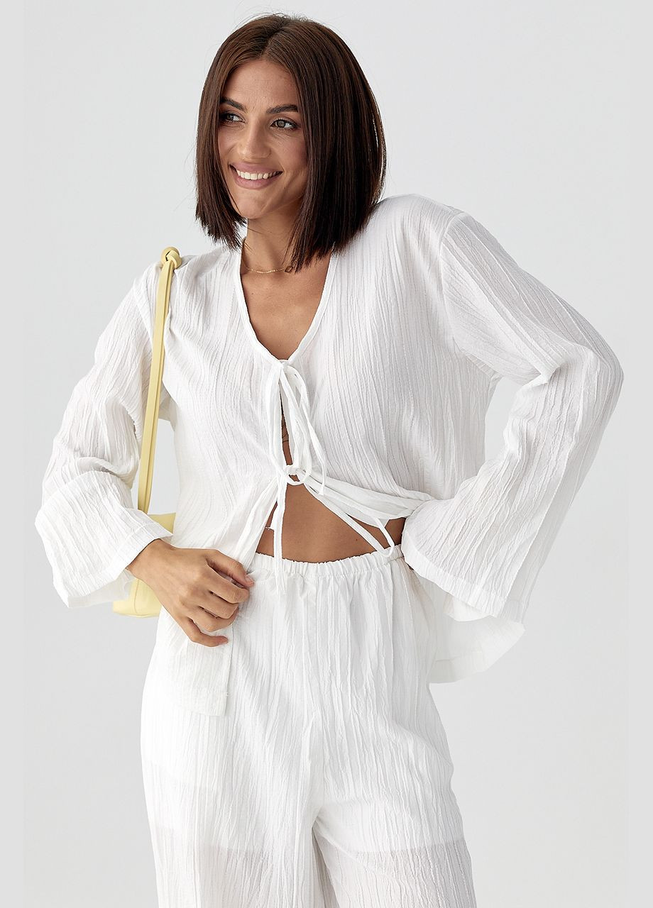 Свободный летний костюм с блузой на завязках Lurex (336678818)