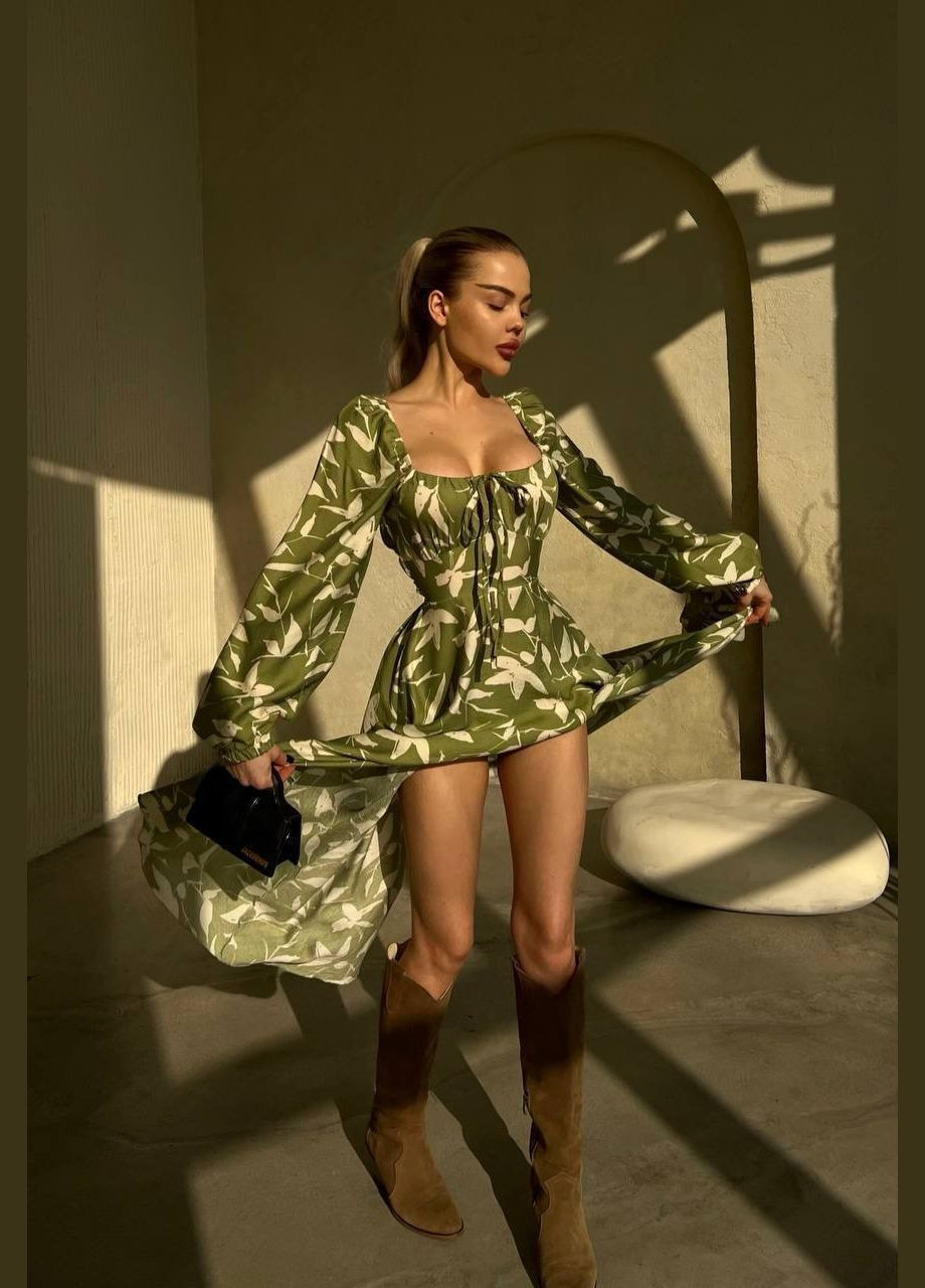 Оливковое откровенный, коктейльное, вечернее легкое и романтическое платье, изготовленное из премиальной ткани. queensleep_7km