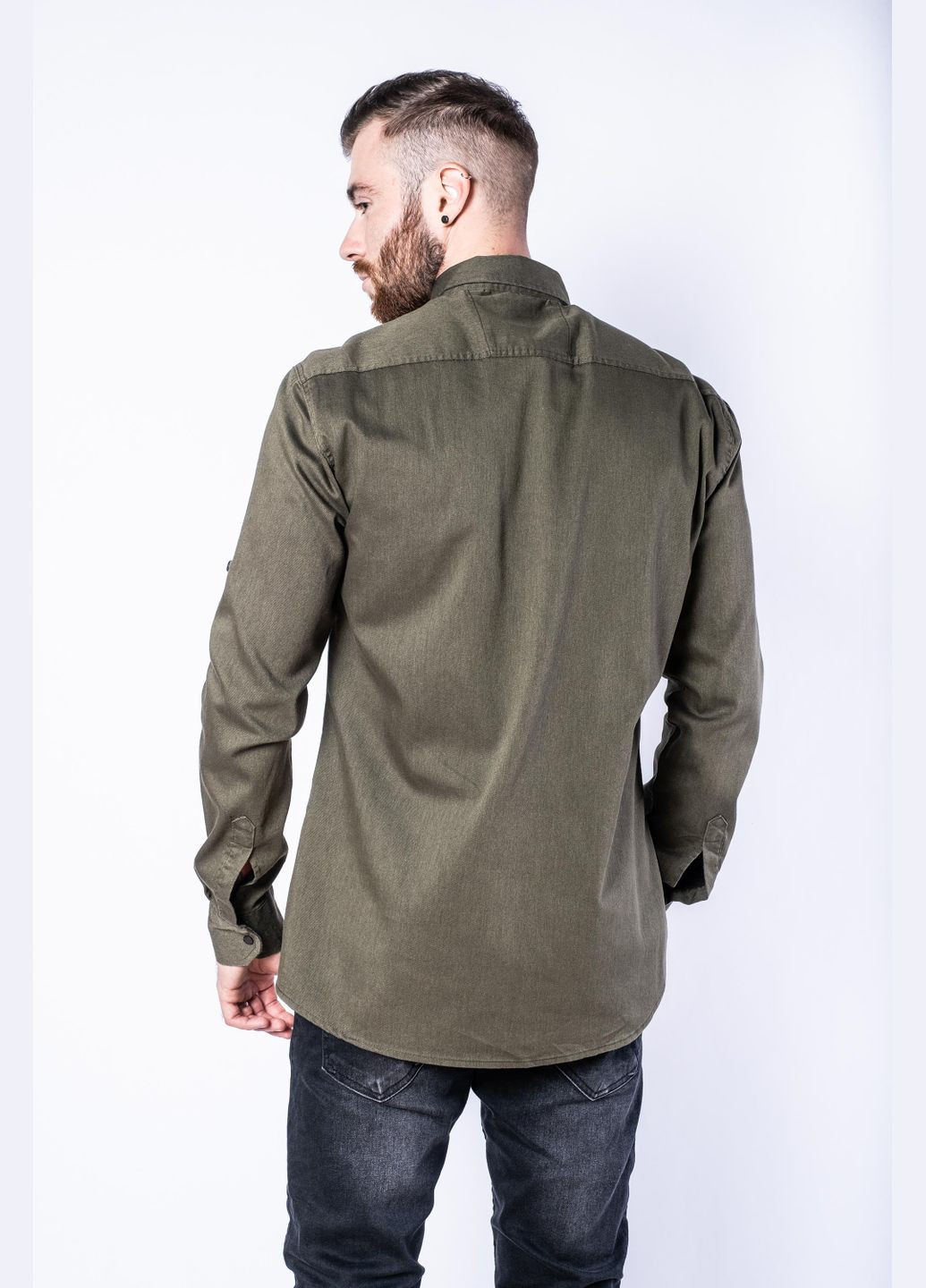 Оливковковая (хаки) кэжуал рубашка однотонная Time of Style