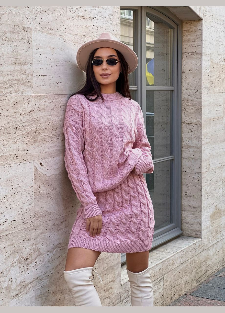 Женский вязаный костюм с юбкой розового цвета 30425 No Brand (323643867)