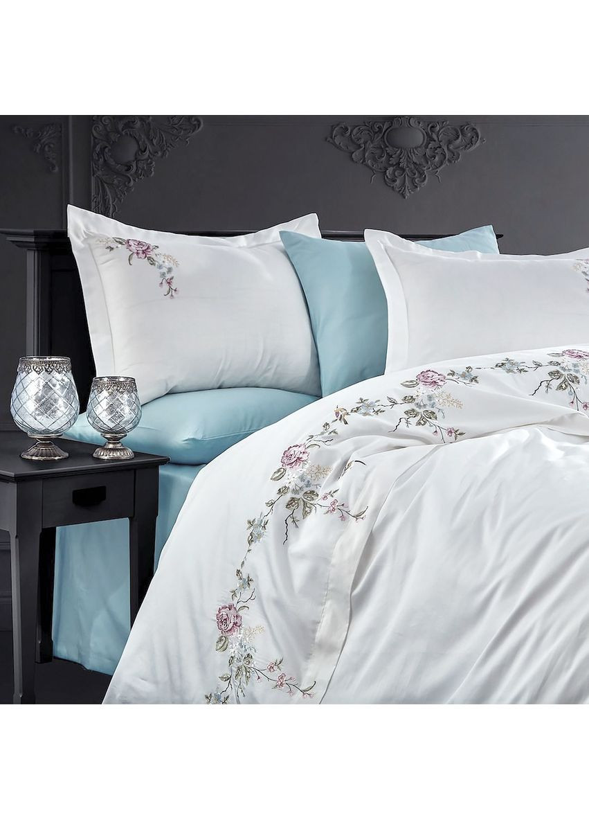 Постільна білизна сатин з вишивкою — Ruya krem кремовий євро Dantela Vita (353304643)