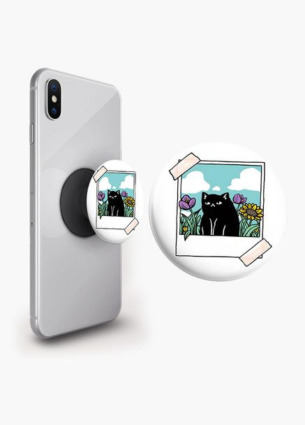 Попсокет держатель для смартфона (Popsockets) Котик фото Черный No Brand (302085655)