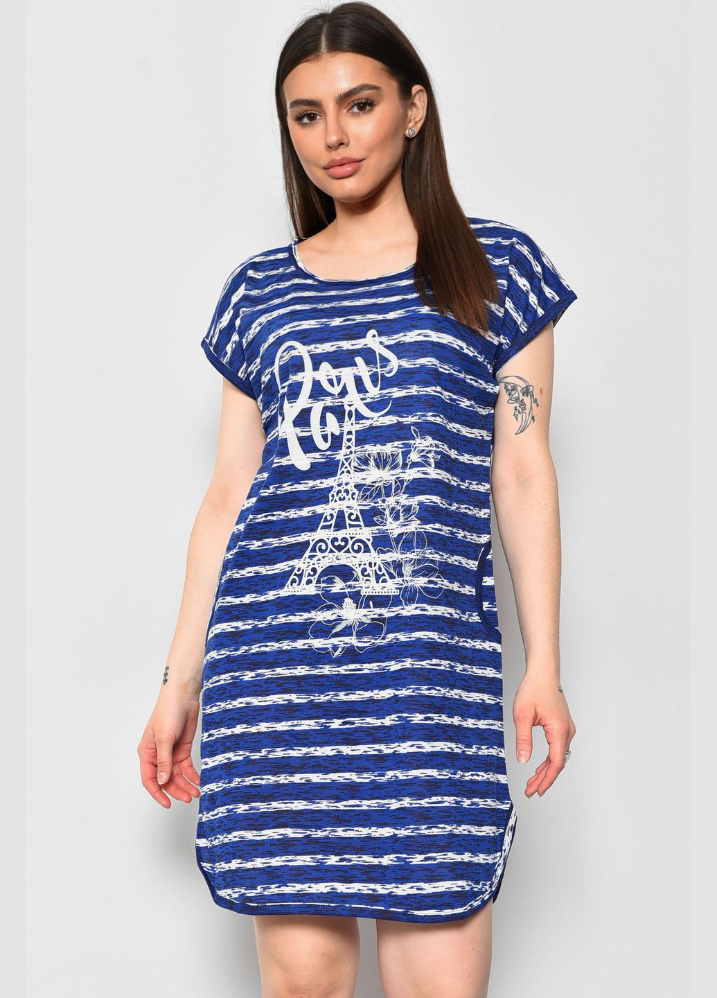 Ночная рубашка женская батальная темно-синего цвета Let's Shop (289456907)