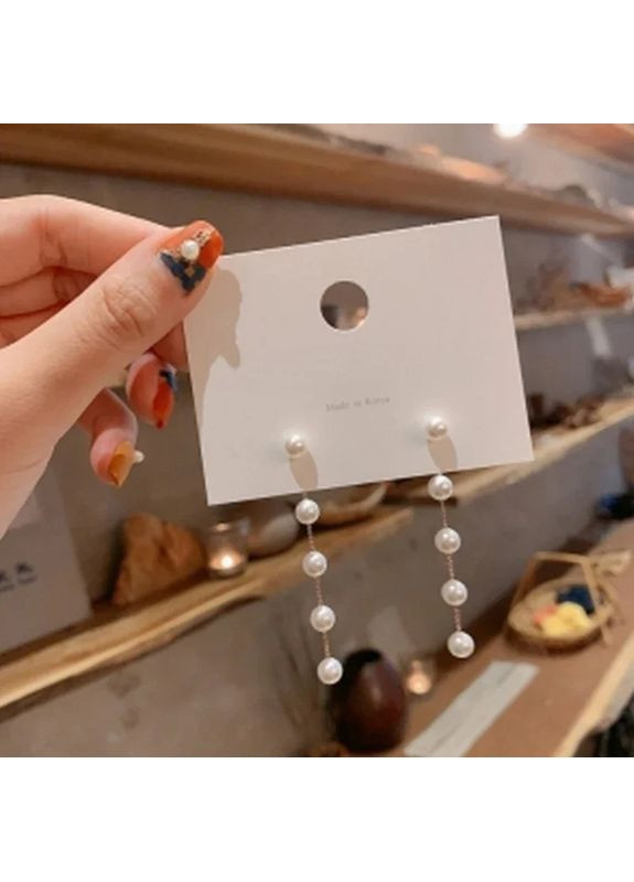 Сережки з перлинами перлові довгі перли висячі з білими перлами No Brand (343051599)