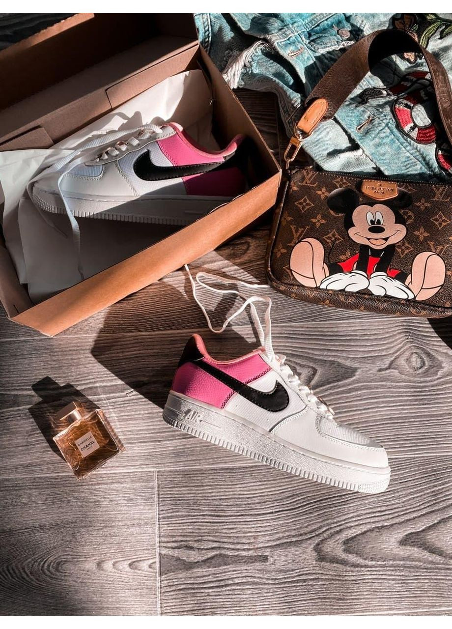Рожеві Осінні кросівки чоловічі nike air force 1 white pink black найк аір форс 1 преміум No Brand