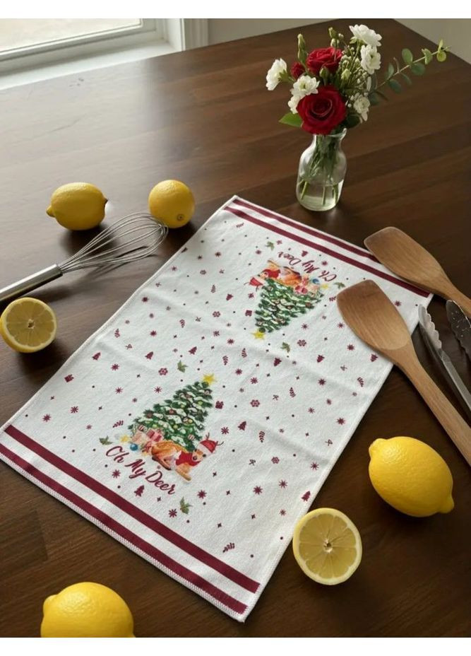 Рушники подарунковий набір кухонних рушників 5шту Новий рік Різдво Merry Christmas 60х40см No Brand білий