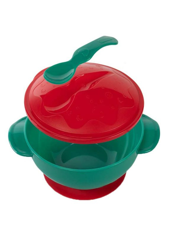 Мисочка з основою-присоскою, кришкою та ложечкою, 6+ міс, червоний () Baboo 9-034 (335973897)