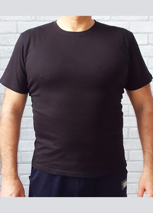 Комбинированная мужская летняя футболка черная однотонная (батал), кулир хлопок х/б No Brand