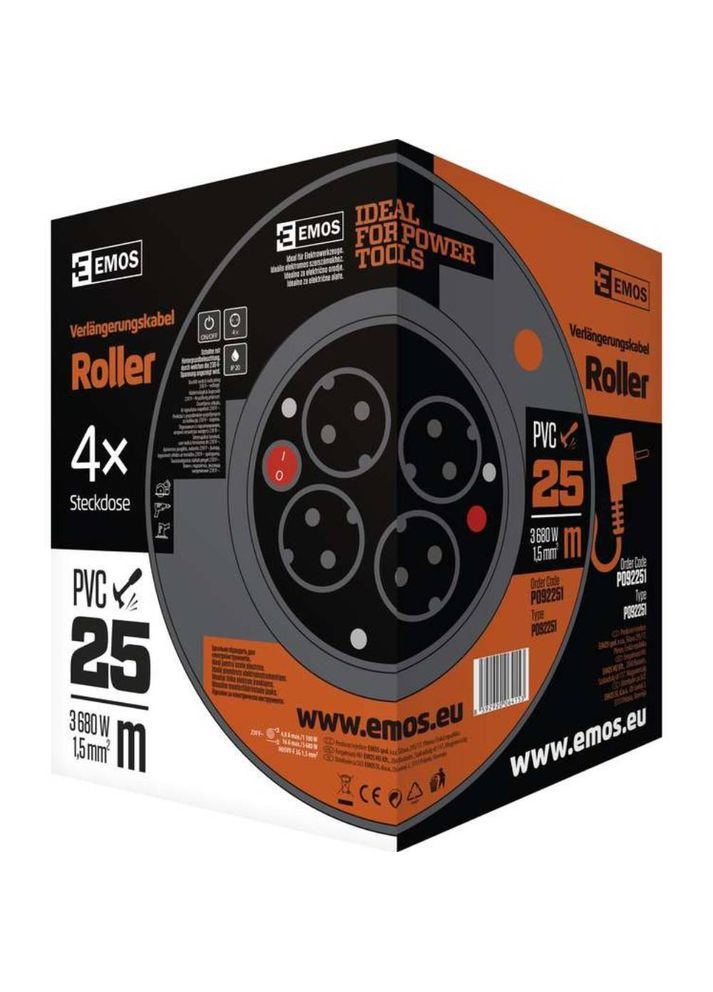 Удлинитель 4 розетки 25м 16А 3х1, 5мм2 Red/Black (P092251) Emos (324445795)