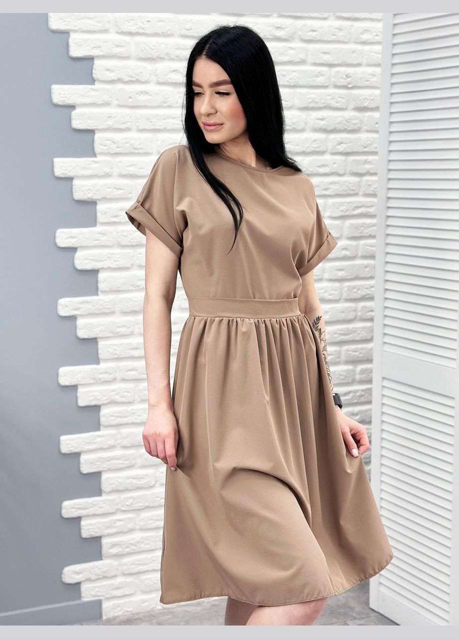 Кавова жіноча сукня міді з короткими рукавами Fashion Girl