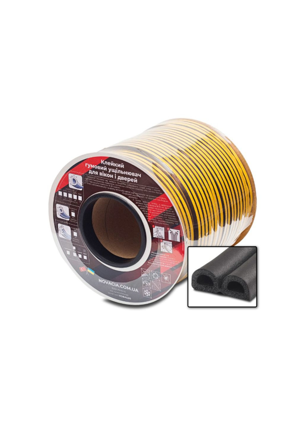 Ущільнювач гумовий D чорний самоклейний для вікон і дверей 100 м Kamille (362046265)