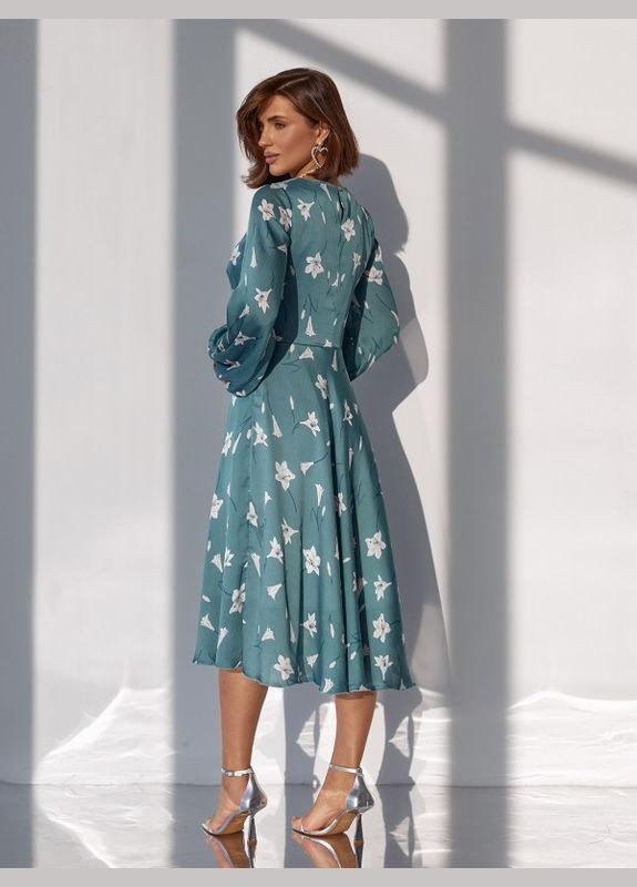 Оливкова повсякденний оливкова шифонова сукня з квітковим принтом ISSA PLUS однотонна
