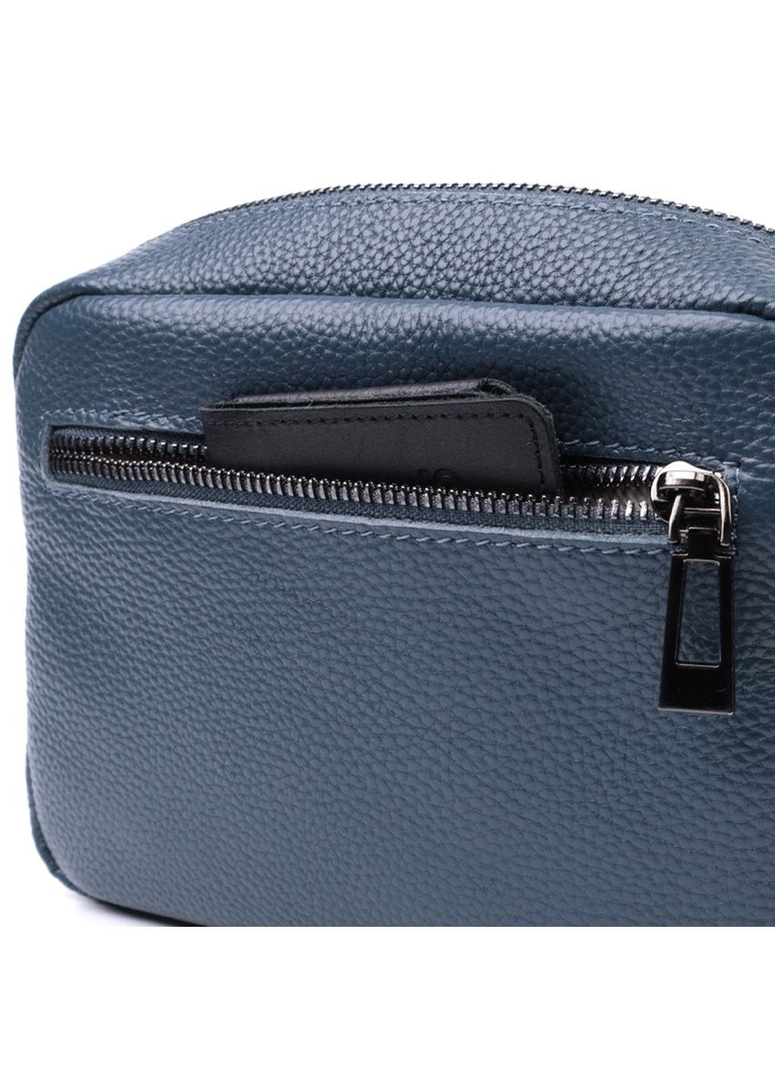 Стильная женская кроссбода прошитая ромбами на лицевой стороне из натуральной кожи синяя 22636 Vintage (329195722)