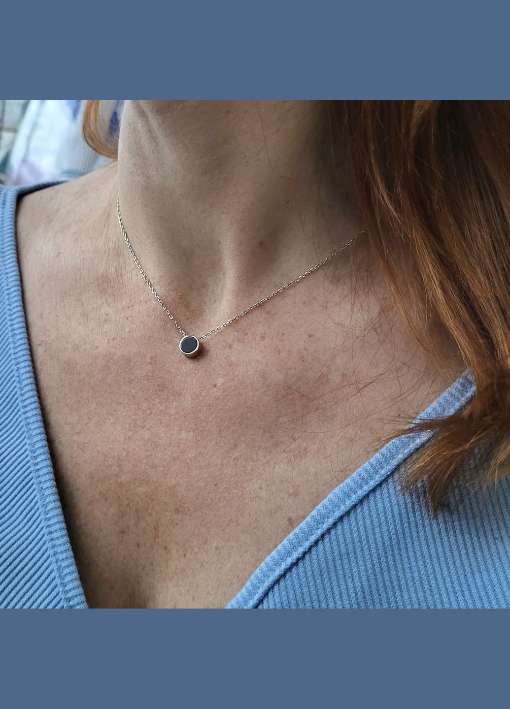 Срібний ланцюжок кольє з підвіскою Коло з Чорним Оніксом до см срібло 925 проби Родоване 1.70г Кл2о/415 No Brand (306854827)