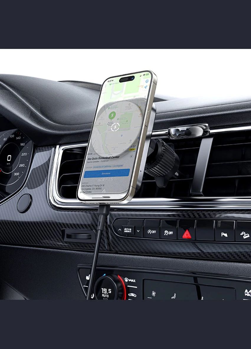 Тримач для мобiльного з БЗП D18 incar 2-in-1 magnetic wireless charging holder Black Acefast (314975727)