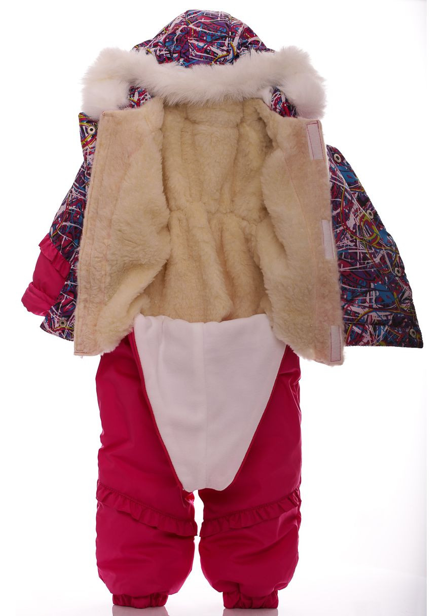 Рожевий зимній комбінезон для дівчинки на холлофайбері рюша малиновий 104 см (28693) BABYKROHA