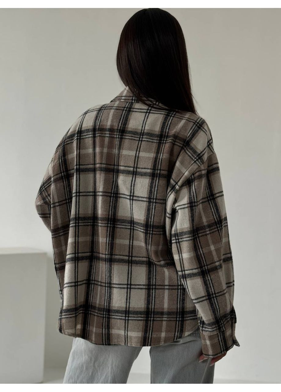 Бежевая повседневный, кэжуал рубашка в клетку No Brand с длинным рукавом