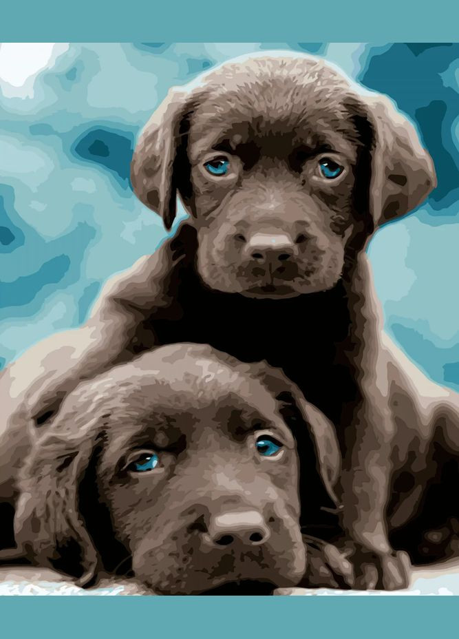 Картина за номерами ПРЕМІУМ Маленькі лабрадори з лаком та рівнем розміром 40х50 см VA-2800 () Strateg (328945941)