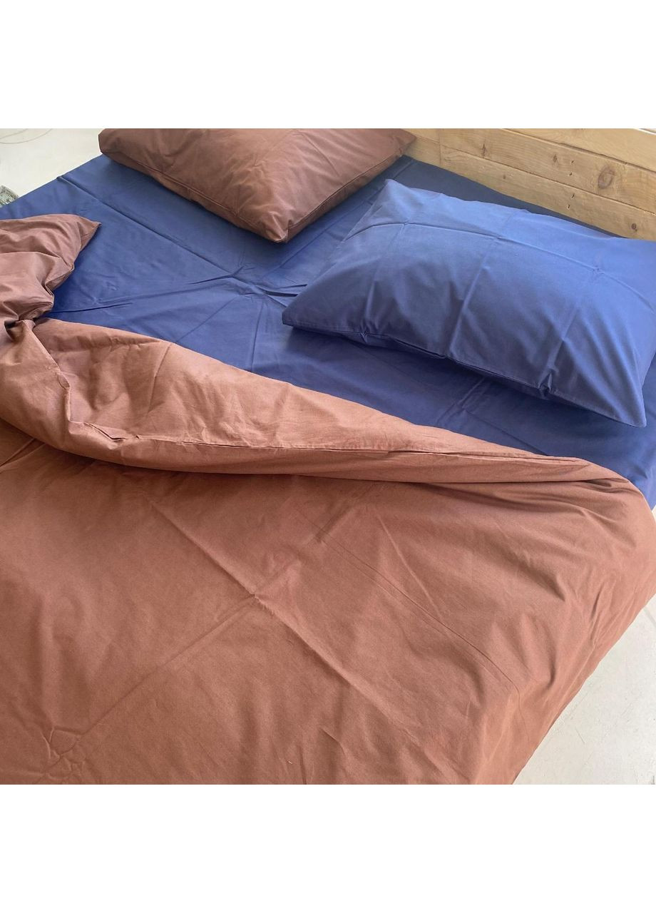 Постільна білизна Шоколад + синій, ранфорс Сімейний розмір, наволочки 70/70 No Brand (363190895)