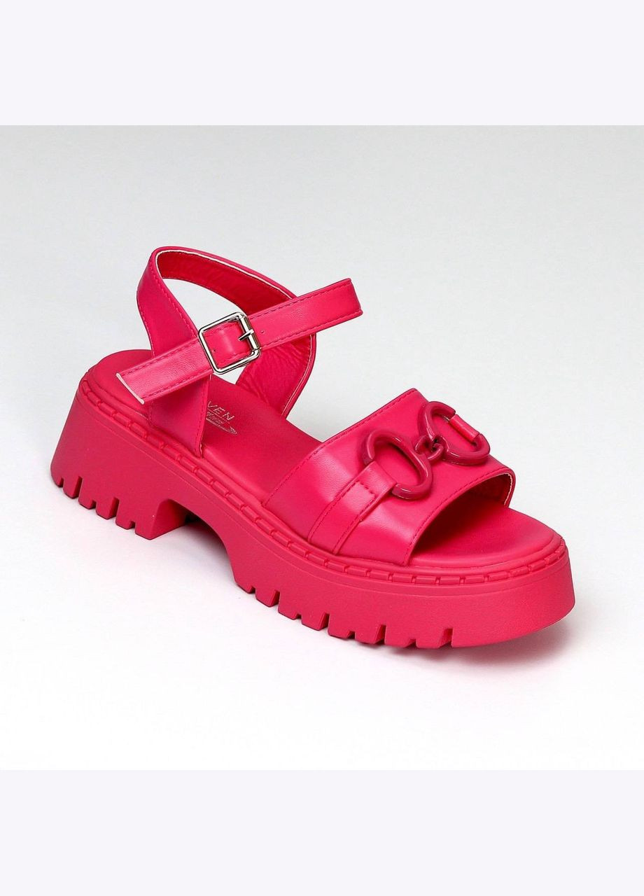 Жіночі шкіряні босоніжки на платформі 1516 Рожеві Seven (335973024)