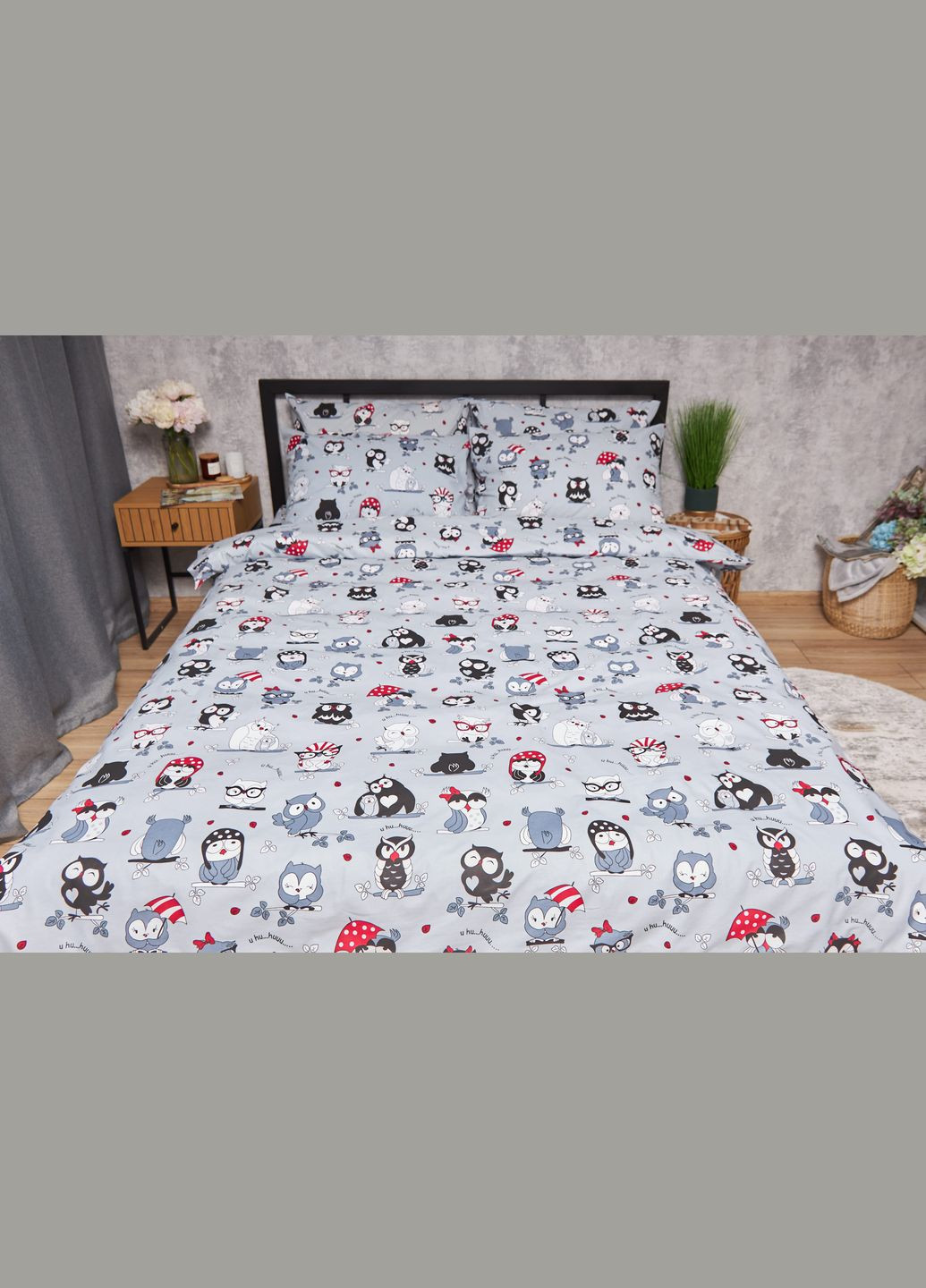 Комплект постільної білизни Бязь Gold Люкс «» полуторний євро 160х220 наволочки 4х70х70 (MS-820005484) Moon&Star Owls Gray (296909733)