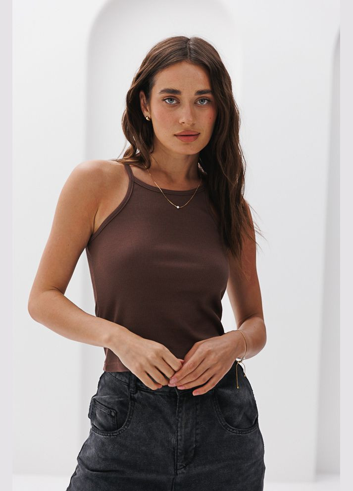 Женская майка в рубчик с американской проймой белая Arjen — 297579116