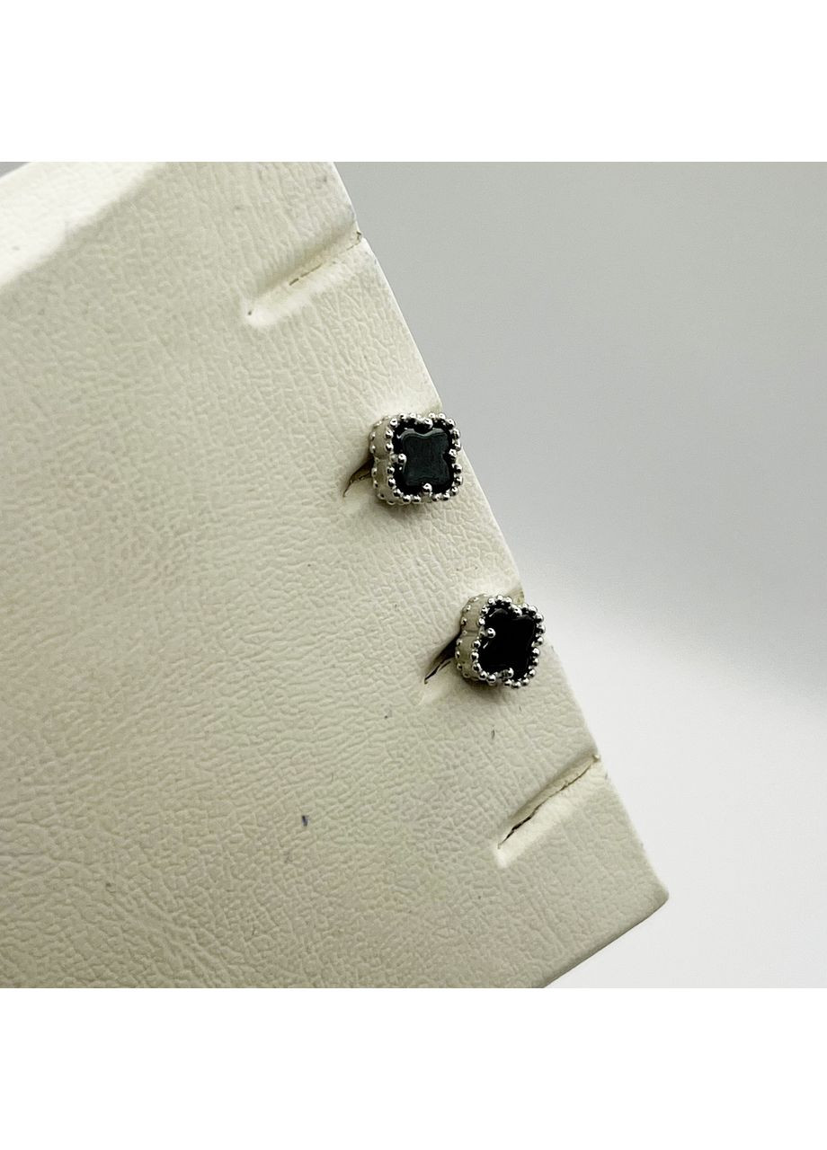 Серьги-пусеты серебряные с агатом "Клевер" 1,71 г No Brand (369737246)