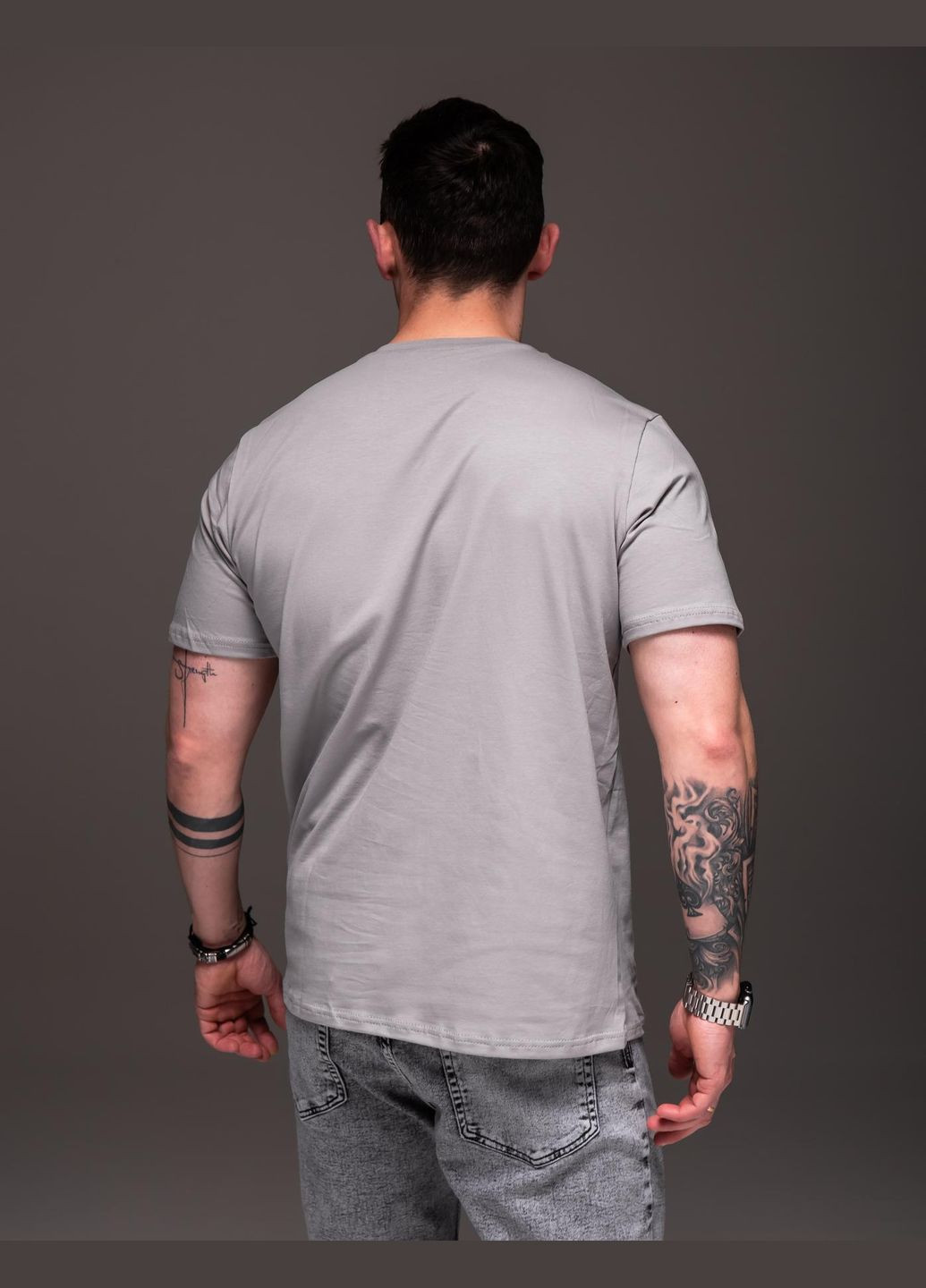 Сіра футболка чоловіча сіра бавовна з коротким рукавом No Brand